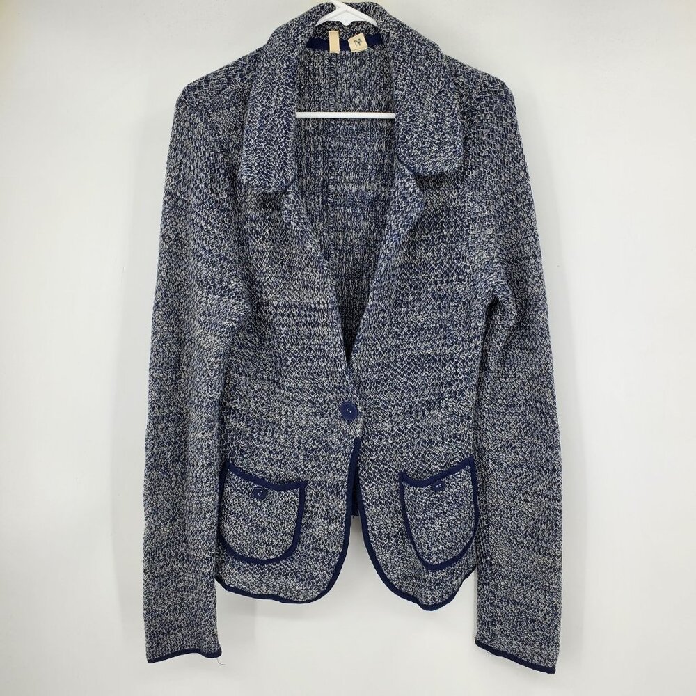 Moth Blue Wool Blend Women's‎ Pocket Front Single Button Sweater Blazer Large